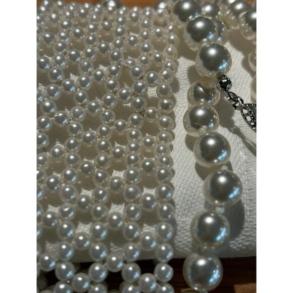 Vntg Lot‎ Faux 2 Pearl Lattice Stretch Bracelets Wide + Strand Knotted Necklace - Picture 6 of 9